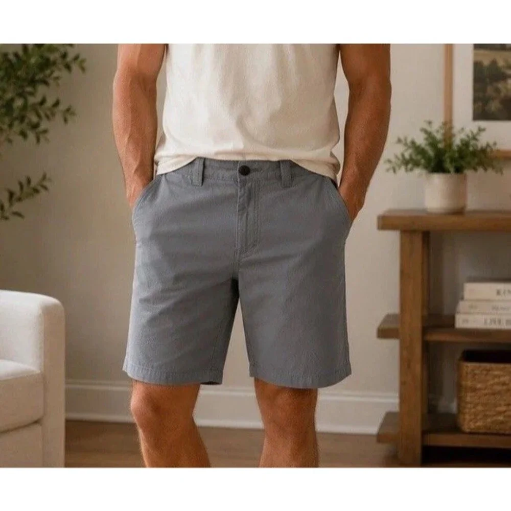 Magellan Outdoors Men’s 30W Gray Chino Shorts Cotton Stretch Casual Flat Front